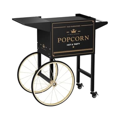 Royal Catering Chariot À Pop Corn Pour Machine À Popcorn Professionnelle Sur Roue RCPT-BGWG-1 (Coloris Noir & Or, Tôle D'Acier Peinte, 4 Roues, 2 Freins, Compartiment De Rangement)
