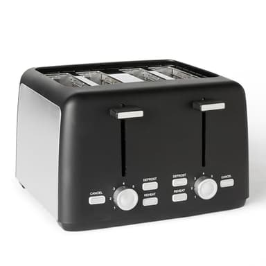 Amazon Basics Grille-Pain 4 Tranches avec 7 Niveaux de Dorage et Tiroir Ramasse-miettes Amovible, Fentes Extra Larges, 1500W, Noir