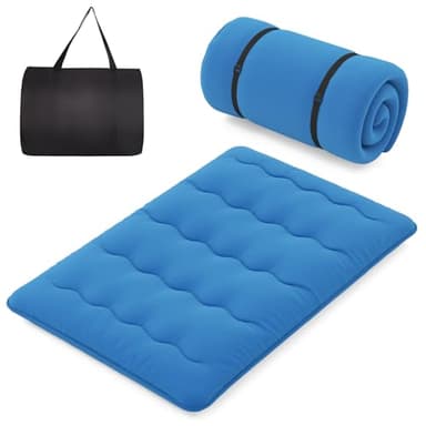 COSTWAY Matelas Futon Portable Pliable, Matelas Futon Japonais 140 x 200 cm, Housse Lavable, Matelas de Sol avec Sac de Transport, pour Le Camping, Les Voyages, d'Invités, Bleu Marine