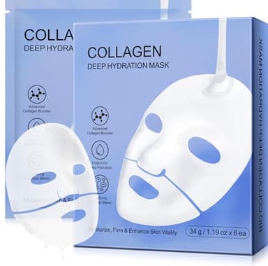 Masque Collagène (lot de 12), Masque de Nuit Hydrogel Hydratant pour Femmes, Rétrécit les Pores, Améliore L'élasticité