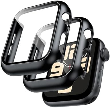 TOCOL 2 Pièces Coque pour Apple Watch SE 3/2 / 1 Série 6/5 / 4 44mm, Intégrée Protection Ecran Verre Trempé Couverture Complète, Sensible Toucher, Anti-Bulle, Antichoc, Noir