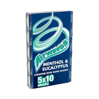 AIRWAVES - Chewing-gum Menthol et Eucalyptus sans sucres - 5 paquets de 10 dragées - 70g