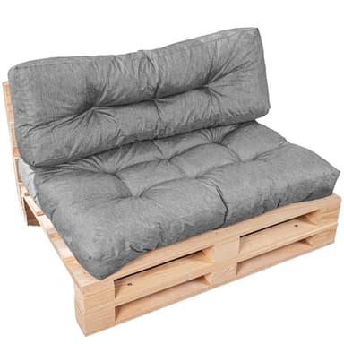 Bananair - Coussin Palette Extérieur Confortable - Tissu Résistant, Anti-UV & Déperlant - Coussin Salon de Jardin Extérieur, Balcon, Terrasse (Lot Assise + Dossier, Gris)