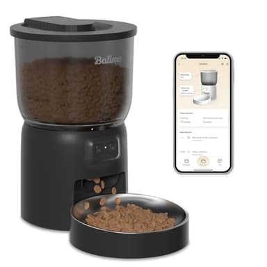 Balimo Distributeur Croquettes Chat Automatique, 3L Distributeur Croquettes Chat, 2.4G WiFi Distributeur De Croquettes pour Chat, 1-10 Repas par, Convient Aux Chiens et Chats, Noir