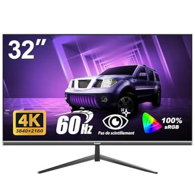 Gawfolk Écran PC 32 Pouces 4K UHD, Moniteur d’Ordinateur Ultra-Clair (3840×2160p), 100% sRGB, Angle de Vision de 178°, HDMI、Display Port, Compatible avec Montage Mural 100 * 100MM - Noir