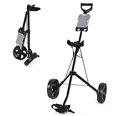 FANTASK Chariot de Golf Pliable à 2 Roues en Acier avec Porte-Carte de Score, pour débutants, Noir