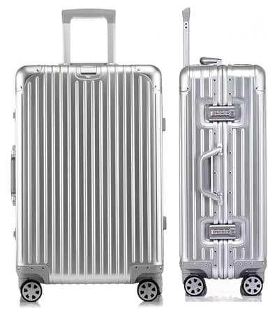 Aoliwei · Valise Grande Taille · 4 Roues · Serrure TSA · Poignée Télescopique Réglable · Aluminium · XL · 100L · Argent