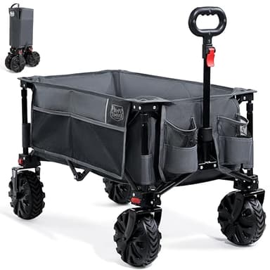 TIMBER RIDGE XXL Chariot de Transport Pliable Chariot Plage à roulettes Tout Terrain avec Roues Amovibles Poignée Réglable Poche Latérale pour Jardin Plage Camping Pique-Nique BBQ Match