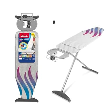 Vileda – Planche à repasser Total Reflect Plus – Table à repasser avec technologie de réflexion de la chaleur et de la vapeur, prise de courant inclus – Hauteur réglable, Gris/Vert, Taille unique