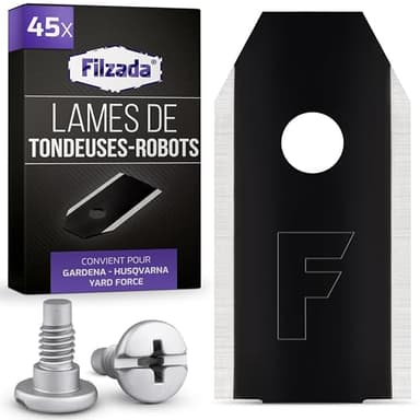 Filzada® 45x Lames de Tondeuses Robots Carbone, vis incluses - Lame de Rechange pour Tondeuse Longue durée Compatible avec Les tondeuses Robots Husqvarna Automower, Gardena Sileno & Yard Force