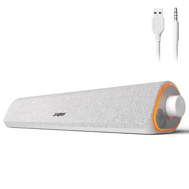 SOULION R50 Enceinte PC, Alimenté par USB, 2 * 5W 3,5mm Barre de Son PC avec Bluetooth et éclairage RGB, pour Ordinateur Portable, Tablette, Smartphone, Blanc, 42 x 8 x 9cm