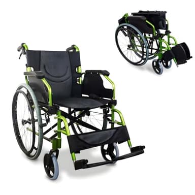 Mobiclinic®, Bolonia, Fauteuil roulant, Pliable et léger, Aluminium, Dossier divisible, Repose-pieds amovible, Pliables, Accoudoirs pliants, Pour adultes, Vert