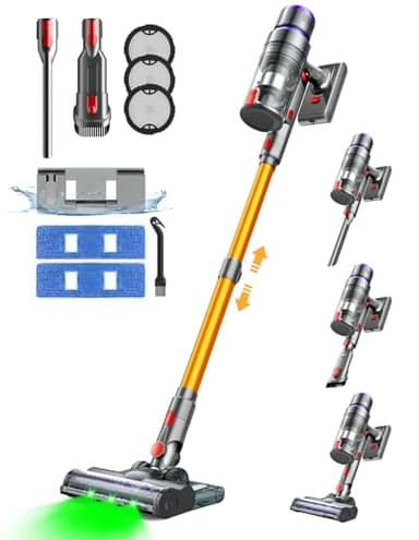 VACTechPro Aspirateur Balai sans Fil V15 MOPX, Aspirateur Laveur sans Fil avec Fonction Nettoyage de Sol,60 Minutes d'Autonomie avec Batterie Amovible,pour Le Nettoyage de Tous Types de Sols et Tapis