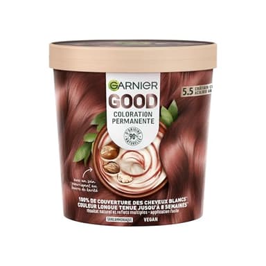 Garnier - Coloration Permanente - Sans Ammoniaque - 90% d'Ingrédients d'Origine Naturelle - Formule Vegan - Beurre de Karité - 100% Couverture Cheveux Blancs - Châtain Clair Acajou Griotte (5.5)- Good