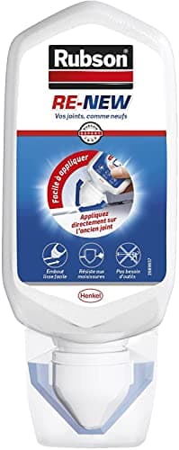 Rubson RE-NEW Blanc (1 x 80ml), mastic sanitaire blanc à base de silicone, s'applique sur le joint déjà existant, mastic étanche & anti-moisissures