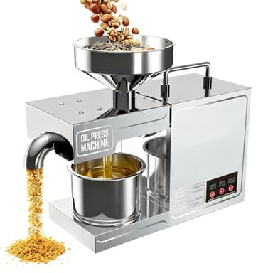 Aredwhiterui Presse à Huile Domestique 820W - Presse-Huile en Acier Inoxydable 304 avec Pressage Chaud/Froid, Rendement en Huile Élevé de 95%, 3-6 kg/h pour Cacahuète Sésame Noix Tournesol