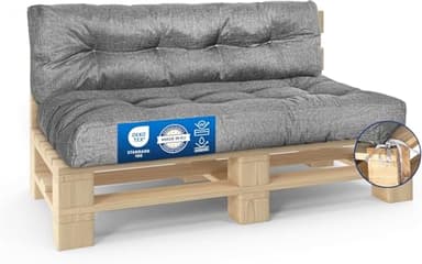 MKS Coussin Palette Lot de 2 (1 × 120x80 cm + 1 × 120x40 cm) | Coussin pour Palette Exterieur Impermeable avec Sangles | Matelas Palette Confortable pour canapé Balcon Jardin