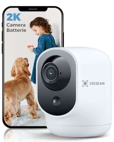 COCOCAM 2K Camera Surveillance WiFi Interieur sans Fil Pan/Tilt à Batterie 5200mAh, pour de Bébé/Animaux/Sécurité Domestique, Reconnaissance IA, Détection Humaine PIR (1)
