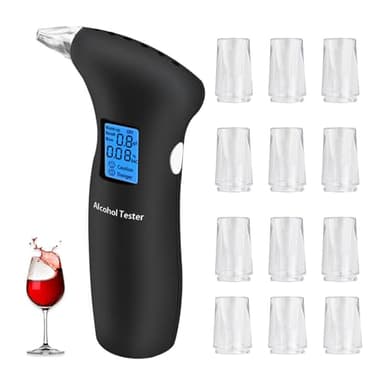 Xinlie Alcootest Ethylotest Electronique Portable Testeur D'alcool Éthylotest Electronique et 12 Embouchures Embout Buccal pour Testeur d'alcool Personnel pour Usage Domestique avec Écran Digital LCD