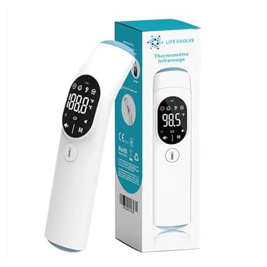 LIFE EVOLVE 20F Thermomètre médical infrarouge MULTIFONCTION 4 en 1: FRONTAL, AURICULAIRE pour tous les âges (bébé, enfant, adulte), mode MAISON pour objet ou pièce, sans contact, hygiénique