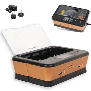 FISHTEC - Chargeur Universel de Piles Rechargeables - LR3 LR6 LR14 LR20 9V Ni-MH Ni-CD alcalines - Ecran LCD voyants LED - 2 Ports USB pour Smartphones tablettes Maison Bureau économie de Piles