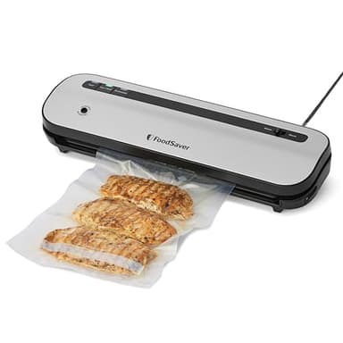 Emballeuse sous vide compacte FoodSaver - Fraîcheur garantie jusqu’à 5x plus longtemps* - 50% + compacte** - 1 rouleau (28 cmx2,43 m), 2 sacs à sceller (0,94 l), 2 sacs à zip (0,94 l) - VS1290X