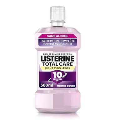 Listerine – Bain de Bouche Total Care Goût Plus Léger 0% alcool (bouteille de 500 ml) – Soin bucco-dentaire 10 bénéfices en 1 – Bain de bouche sans alcool pour une haleine fraîche durable