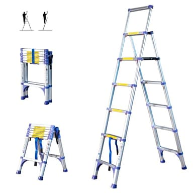 Escabeau 7 marches telescopique EXTENDACT6, Echelle telescopique 2m+1.7m, escabeau Pliable télescopique, H Max Travail 3,5m, Garantie 5 Ans, Hostrom