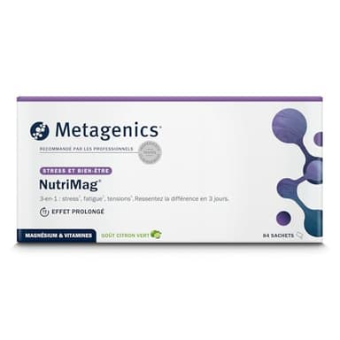 Metagenics NutriMag - Complément en Magnésium pour le Stress, la Fatigue & l’Énergie - Triple Action avec Vitamines B6, B12, D & Folate - 84 Sachets Goût Citron Vert