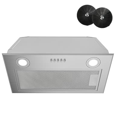 FIREGAS Hotte Aspirante Encastrable 52cm Inox, Débit d'Air Puissant 590 m³/h, 2 Eclairage à LED, 3 Vitesses, Mode Extraction et Recyclage, Avec Filtre à Charbon