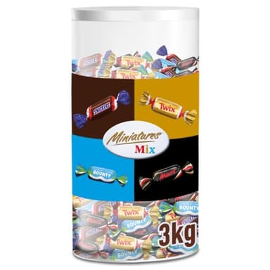 MARS, TWIX, SNICKERS, BOUNTY - Assortiment de Mini Barres Chocolatées MINIATURES MIX - Format Maxi 3kg - Chocolats en Vrac à Partager - Boîte Cadeau