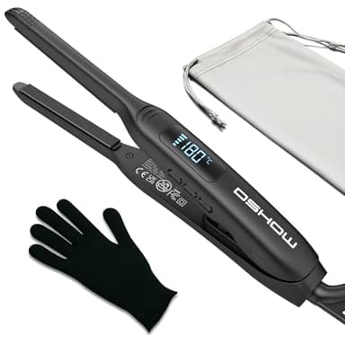 DSHOW Mini Lisseur Cheveux Court, Fer à Lisser Cheveux Court, petit lisseur 2 en 1, Barbe Masculine, 30 mins Arrêt Automatique, Double Tension