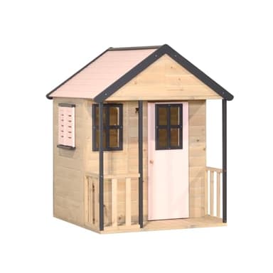 Wendi Toys M46PP Maison de Jeu pour Enfants en Bois FSC, Cabane de Jardin Extérieure 120×120×155 cm, avec Balcon, Porte, Étagère, Volets, Plancher, Résistante aux Intempéries