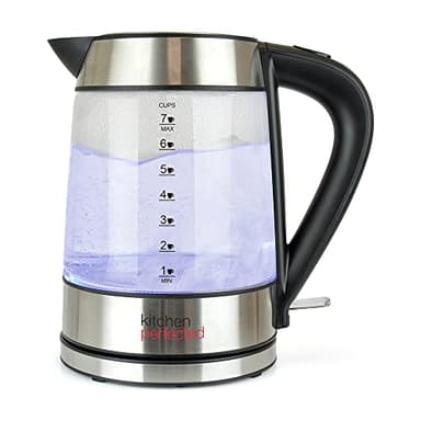 Kitchen Perfected Bouilloire en verre sans fil respectueuse de l'environnement – 1,7 l, 2200 W, ébullition rapide et silencieuse, 1 tasse en 60 secondes, seulement faites bouillir ce dont vous avez
