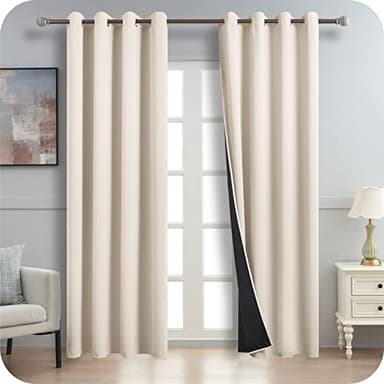 MRTREES Rideau Occultant Thermiques Rideau Phonique Anti Chaleur/Froid Beige Tissu Epais avec Doublure Noire Lumière Blocage 100% à Oeillets, 140x245cm(L×H), 2 Pièces