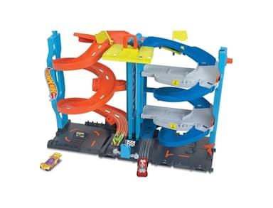 Hot Wheels City Tour Spirale Transformable 2 en 1 avec 1 Voiture et Un Ascenseur Manuel, Jouet Enfant, Dès 3 Ans, HKX43