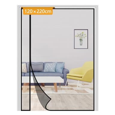 Yotache Moustiquaire Porte 120 x 220 cm, Moustiquaire Baie Vitree, Maille Ultra Fine, Avec Crochet Coupe-Vent, De Porte Rideau Couloirs Patio Sans Perçage, Noir