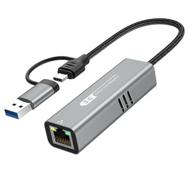 Adaptateur Ethernet 5G USB 3.2 avec RTL8157, convertisseur 2 en 1 USB-A/Type-C vers carte réseau RJ45 LAN 5 Gbit/s pour PC, ordinateur portable, Windows, Mac OS, Linux (5 Gbit/s besoin de type C > 3.2