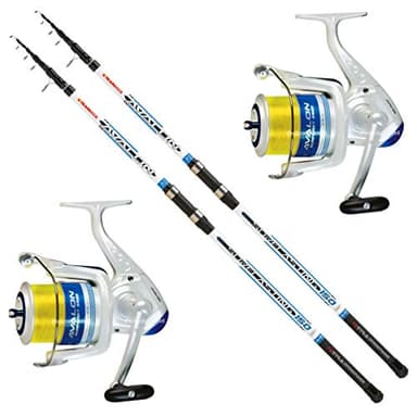 Trabucco Kit surfcasting composé de 2 cannes Avalon 4 m 150 g + 2 moulinets Avalon 6500 avec fil