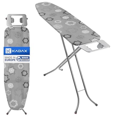 KADAX Table à Repasser pour Centrale Vapeur, Planche Pliable avec Housse en Coton, Support de Fer Intégré et Pieds Antidérapants (114 x 34 cm, Gris)