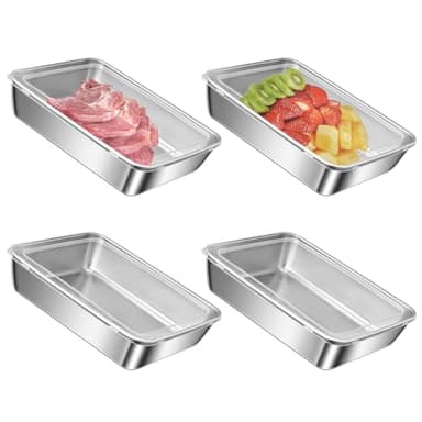 4Pcs Boites Alimentaires en Inox Hermétiques avec Couvercle, 2500 ml Boîtes de Conservation, Réutilisables Récipients Alimentaires en Acier, Stainless Steel Food Container pour Fromages, Viandes