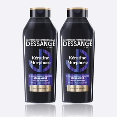DESSANGE - Shampoing Sans Sulfates Réparateur Kératine Morphose - Formule Enrichie En Kératine Végétale & Acide Hyaluronique - Répare & Protège La Fibre Capillaire - Cheveux Abîmés - Lot de 2 X 280ml
