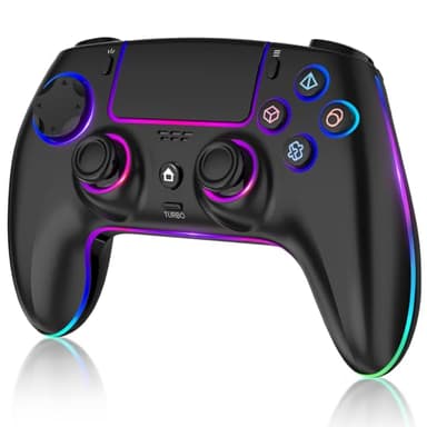 MYSTILUCK Manette Sans Fil pour PS-5/Pro/PC/MAC/iOS/Android/Steam Deck, Manette de jeu avec éclairage RGB 7 Couleur/Joystick Effect Hall/Double Vibration/Turbo/Prise Casque/Batterie 1500 mAh