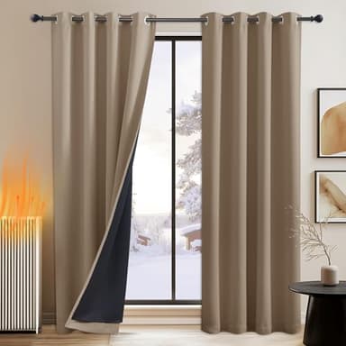PONY DANCE Rideaux Occultant - Rideau Isolation Phonique Anti Froid Rideau à Oeillets Isolant Lumineux Bruits Tissu Lourd dans Le Noir Complet, Taupe Marron, 140 x 245 cm, 2 PCs