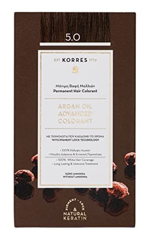 KORRES Coloration Permanente aux Extraits Végétaux Couvre 100% des Cheveux Blancs sans Ammoniaque/PPD 5.0 Châtain Clair, 1 Unité