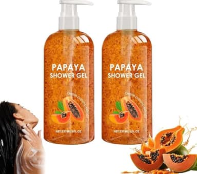 Gel douche à la papaye, gel douche exfoliant à la papaye, g/el d/ouche exfoliant à l'extrait de p/apaye bio, gel douche nourrissant et hydratant longue durée pour peaux foncées, pour hommes (2PCS)