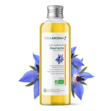 Huile Végétale BIO de Bourrache 100ML - Pour la peau, les ongles et les cheveux secs - Certifiée Agriculture Biologique - Sans Conservateur - Pratiques agricoles durables - Entreprise Française