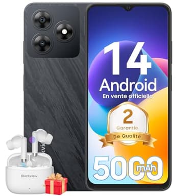 Blackview WAVE 8C Android 14 Smartphone Pas Cher 6Go+64Go/TF-2To, Octa Core, Écran 6.56"HD+, 5000mAh/10W Charge Rapide, 13MP+8MP, téléphones portables débloqués 4G Dual SIM, Face ID/GPS/2Ans Garantie