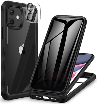 CENHUFO Anti Espion Coque iPhone 11, avec Protection écran Verre Trempé Anti Espion et Protecteur Caméra [9H HD] 360° Antichoc Téléphone Housse Double Face Case Intégrale Etui Transparente - Noir