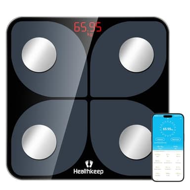 Balance Pèse Personne Connectée, Healthkeep Pese Personnes Bluetooth Impédancemètre avec APP 13 Données Corporelles Compatibles avec les APP de Fitness pour Andriod et iOS Capacité 180kg/400lb